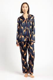 Chelsea Peers Blue Satin Button Up Long Pyjamas Set - Image 1 of 5