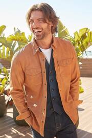 Joe Browns Brown Western Style Leather Overshirt - Image 2 of 7