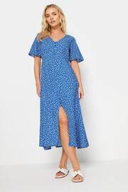 PixieGirl Petite Blue l Blue Ditsy Floral Print Button Front Midi Dress - Image 2 of 6