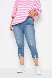 Yours Curve Light Blue Grace Turn Up Ripped Cropped Jeggings - Image 1 of 5