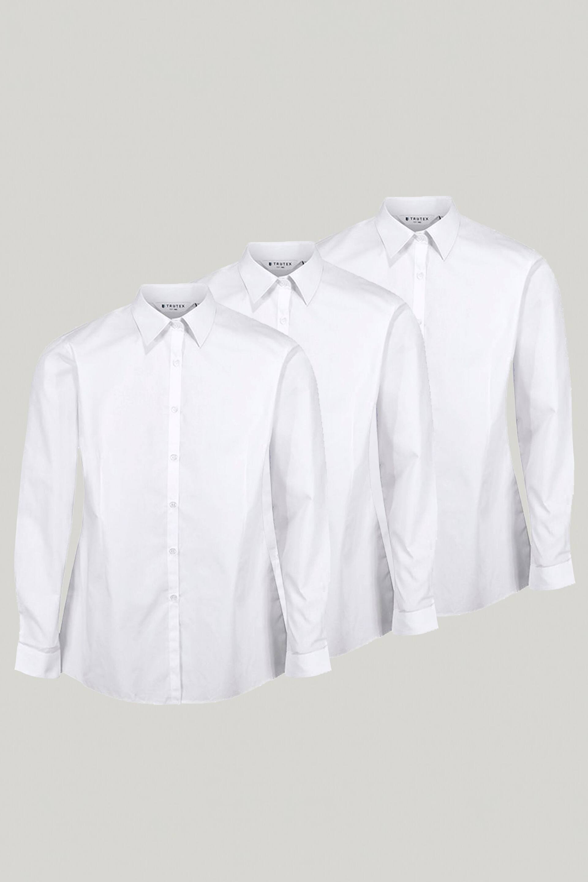 Trutex White Regular Fit Long Sleeve 3 Pack School Shirts - Image 2 of 7