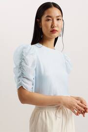 Ted Baker Blue Sachiko Pleated Puff Sleeve Top - Image 4 of 6
