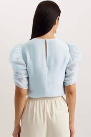 Ted Baker Blue Sachiko Pleated Puff Sleeve Top - Image 5 of 6
