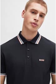 BOSS Black/Orange Tipping Cotton Polo Shirt With Contrast Logo Details - Image 1 of 5