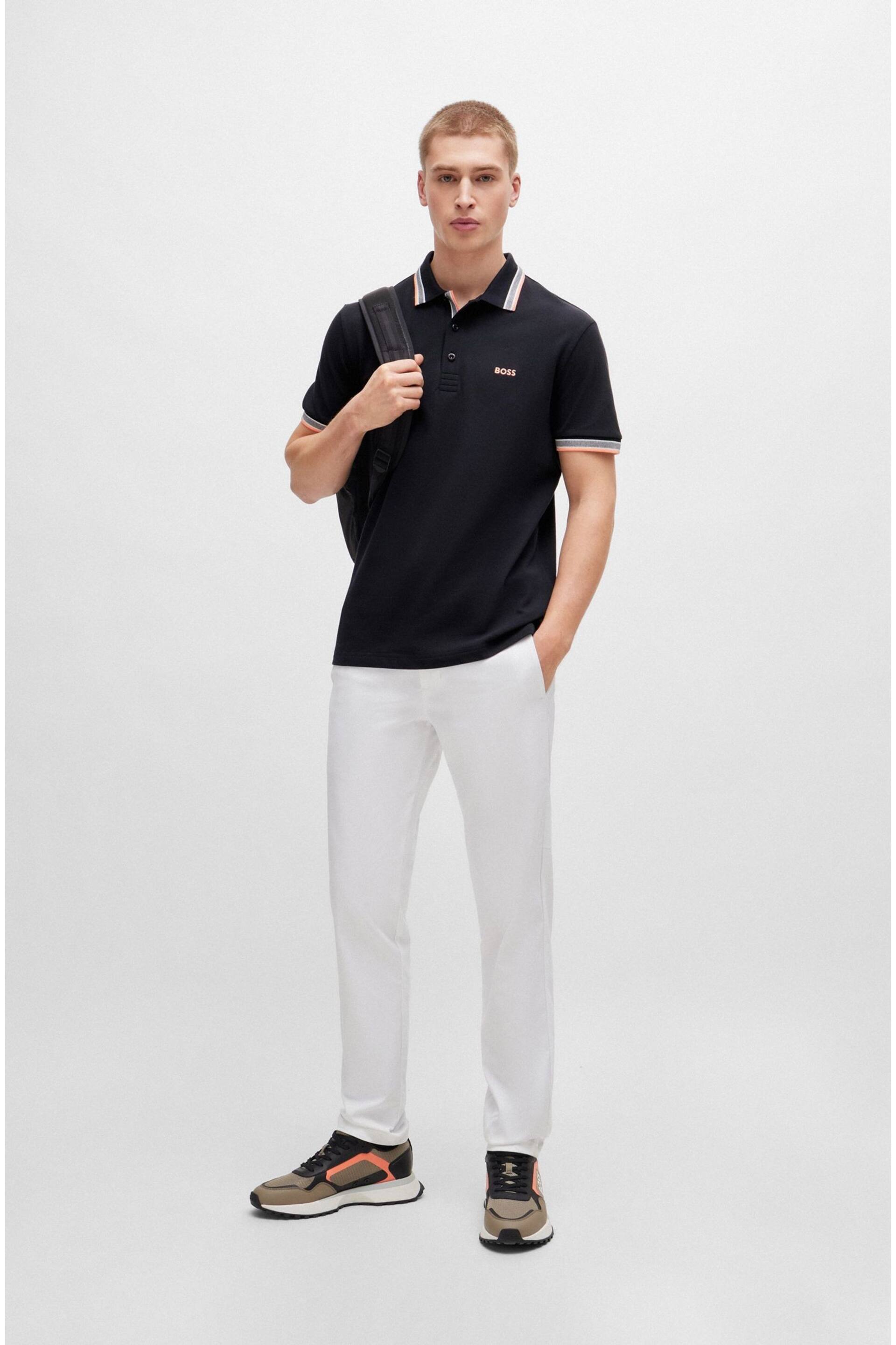 BOSS Black/Orange Tipping Cotton Polo Shirt With Contrast Logo Details - Image 2 of 5