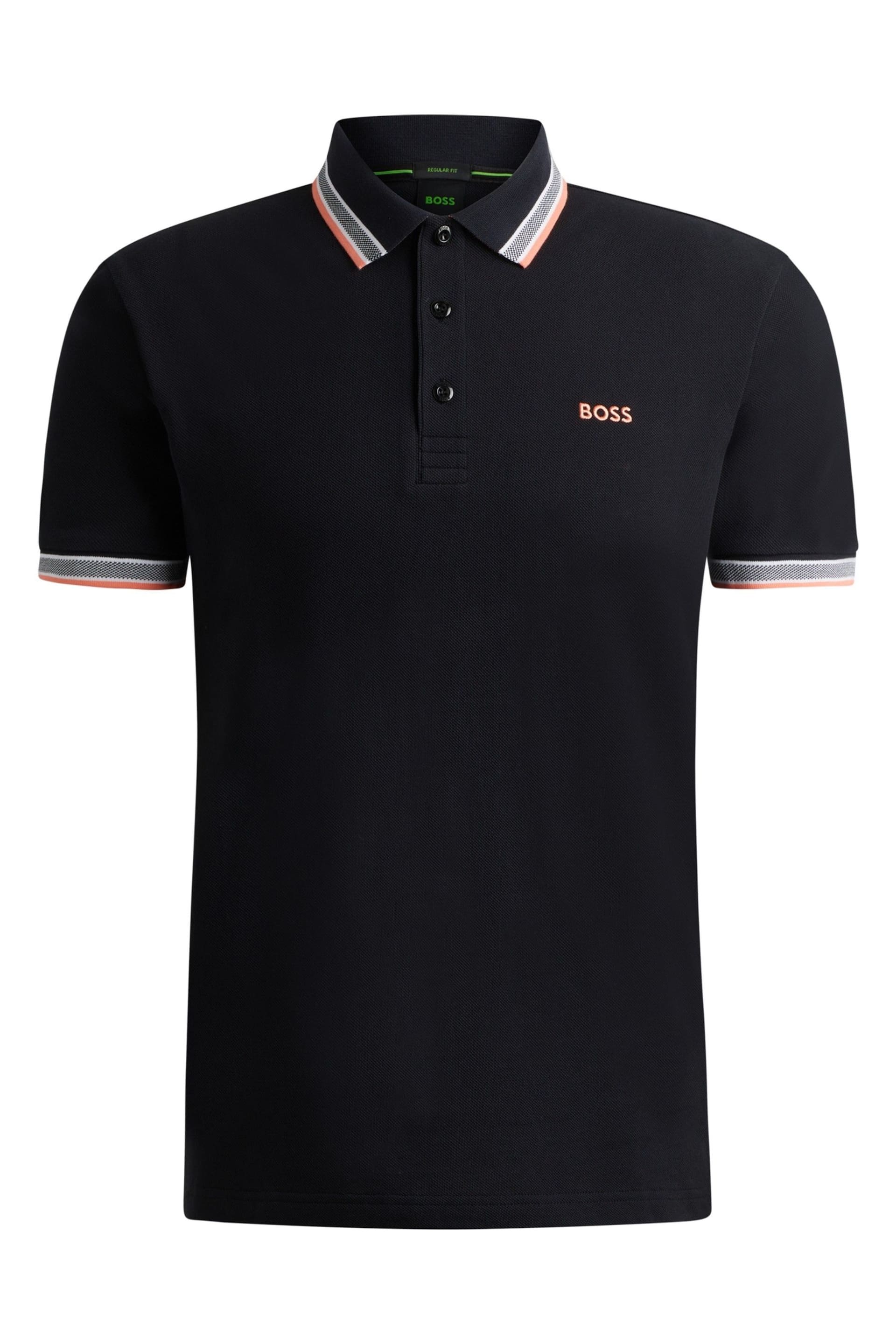 BOSS Black/Orange Tipping Cotton Polo Shirt With Contrast Logo Details - Image 5 of 5