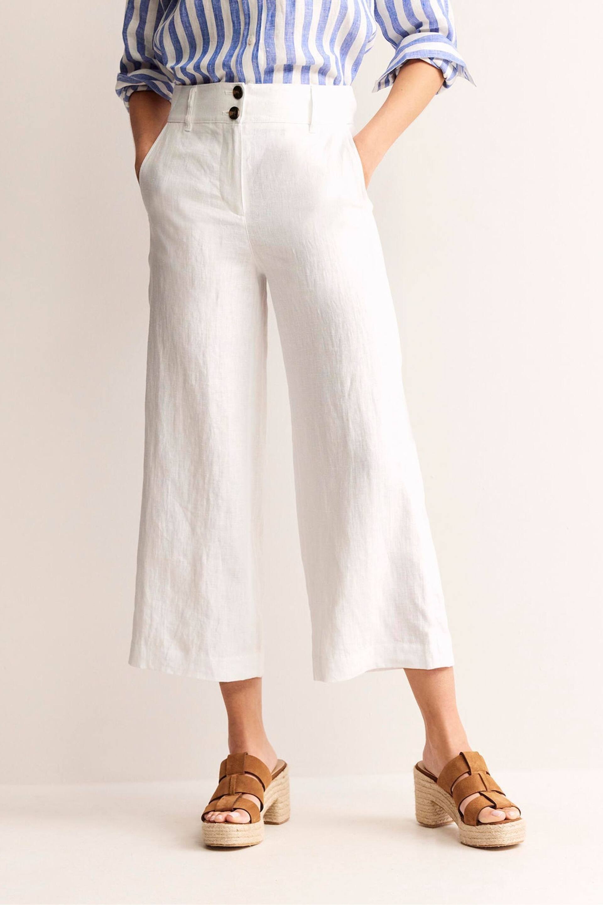 Boden White Westbourne Linen Crop Trousers - Image 4 of 5