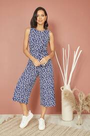 Mela Blue Ditsy Print Culotte Jumpsuit - Image 1 of 4