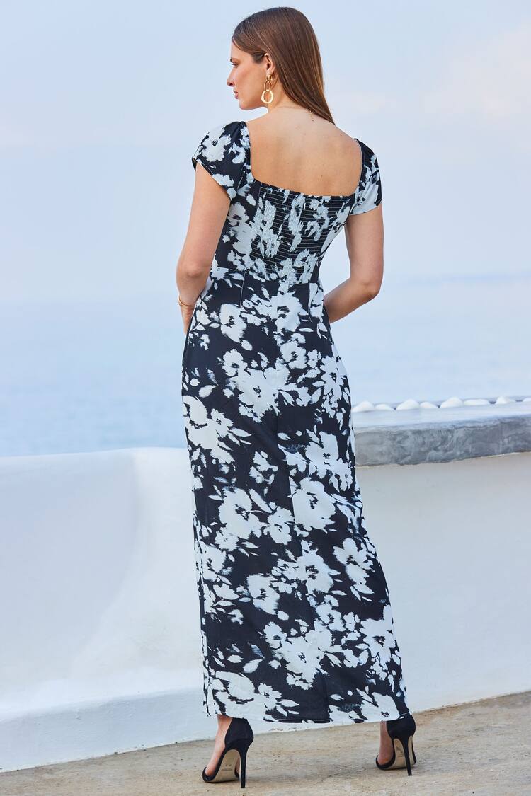 Sosandar White Floral Print Split Detail Maxi Dress - Image 2 of 5