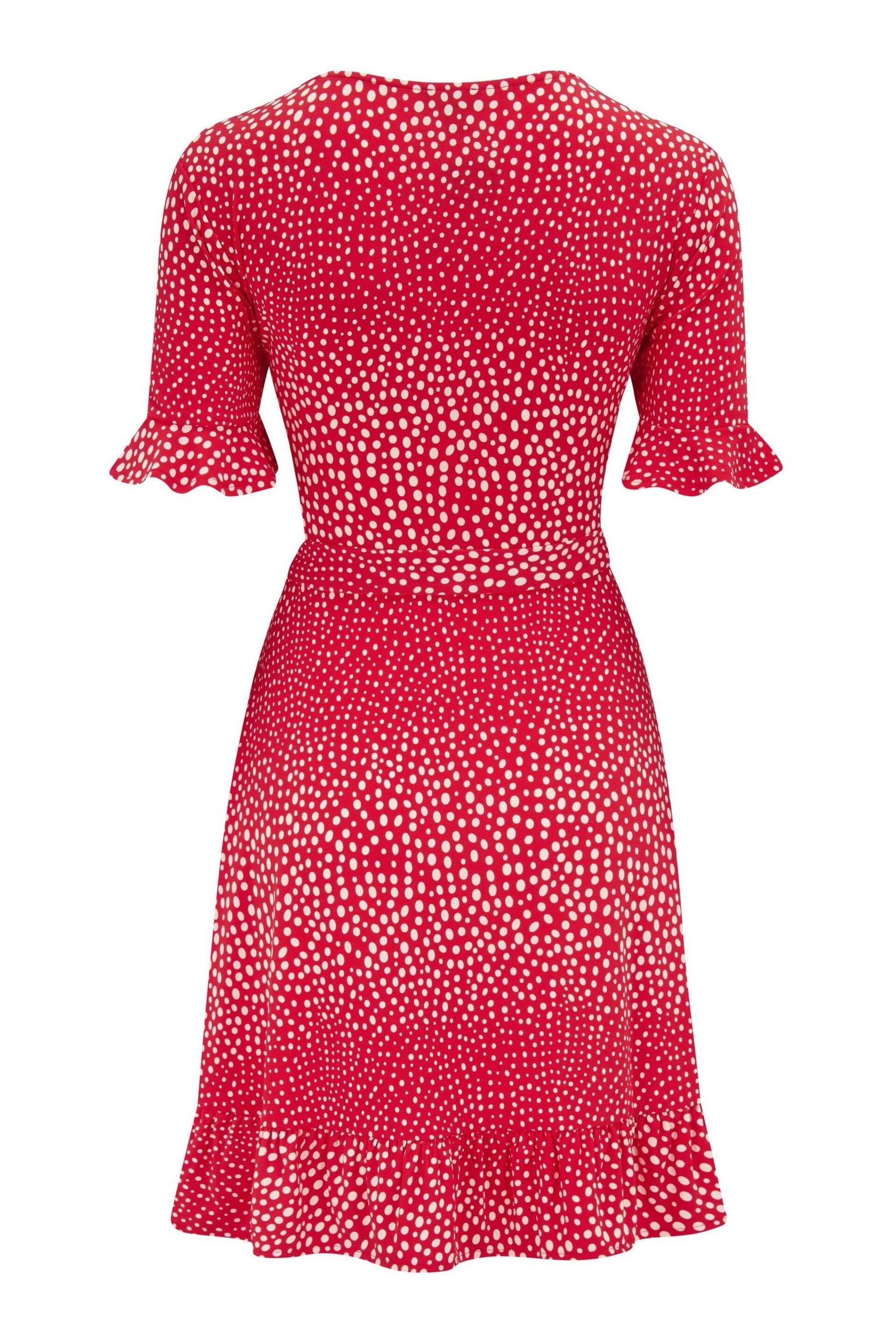 Pour Moi Red Birdie Frill Detail Slinky Recycled Stretch Dress - Image 4 of 4