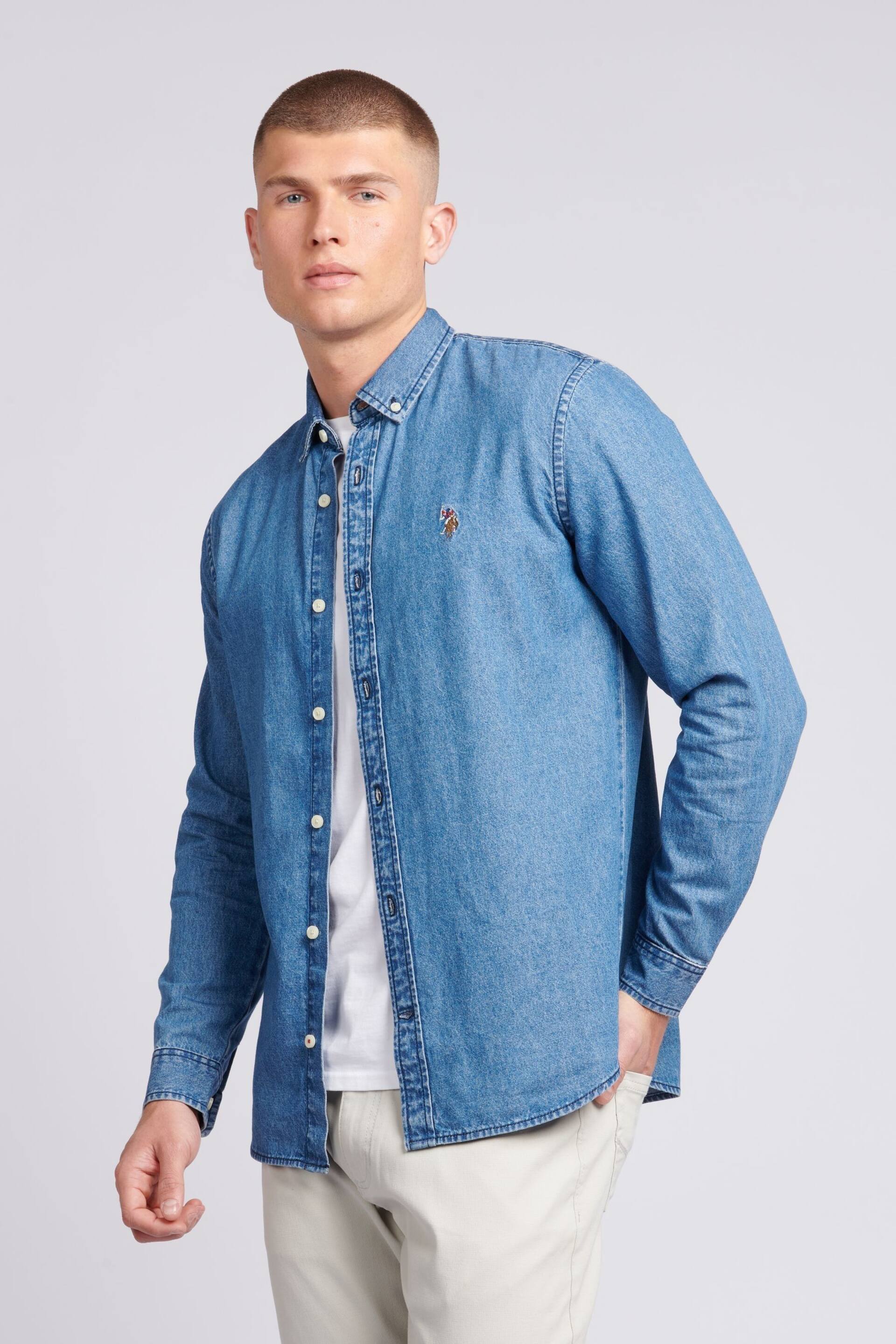 U.S. Polo Assn. Mens Blue Chambray Shirt - Image 1 of 6