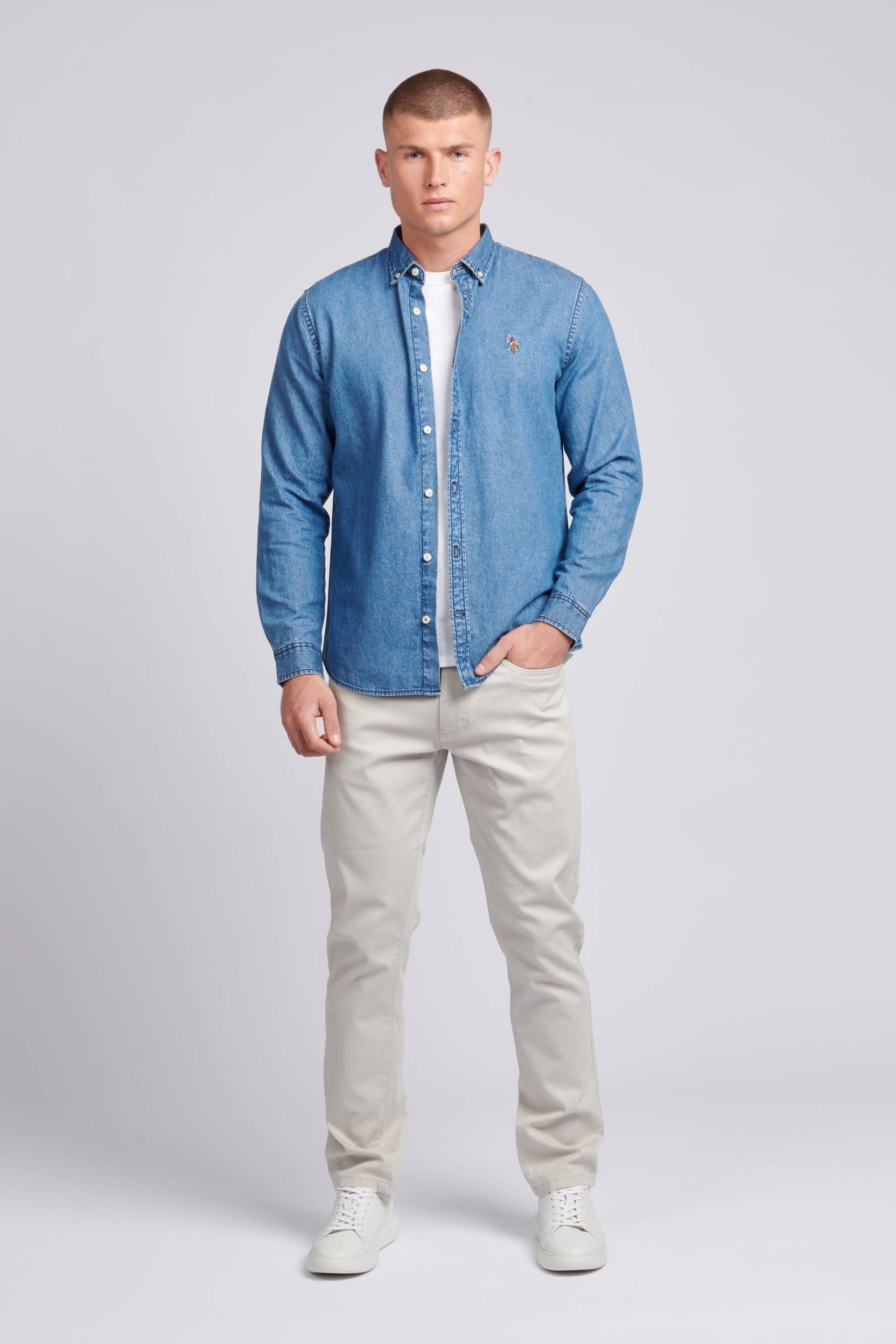 U.S. Polo Assn. Mens Blue Chambray Shirt - Image 4 of 6