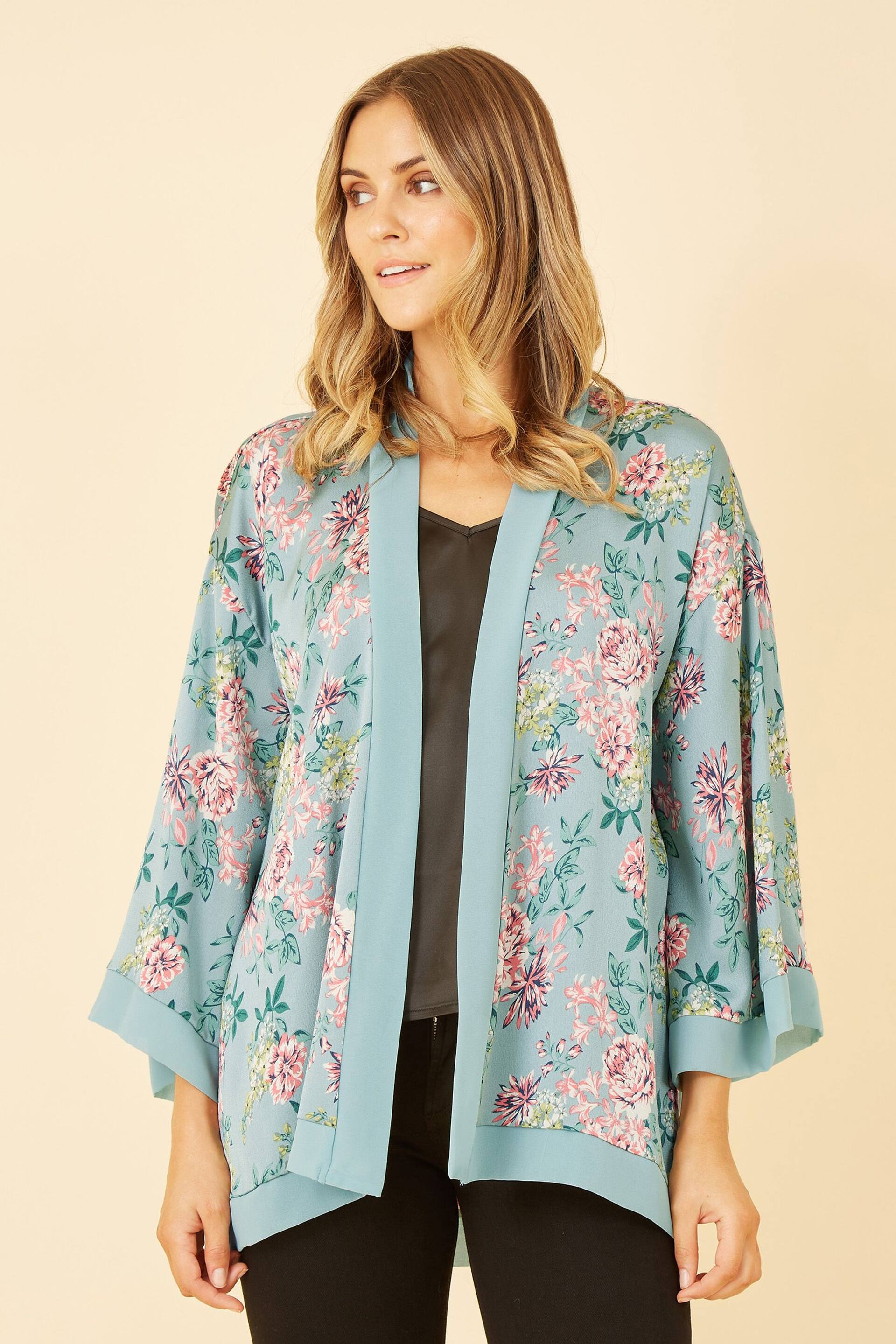 Mela Green Floral Satin Kimono Jacket - Image 1 of 4