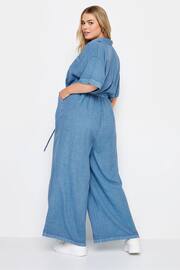 Yours Curve Blue LIMITED COLLECTION Curve Blue Chambray Wide Leg Jumpsuit - Image 3 of 7