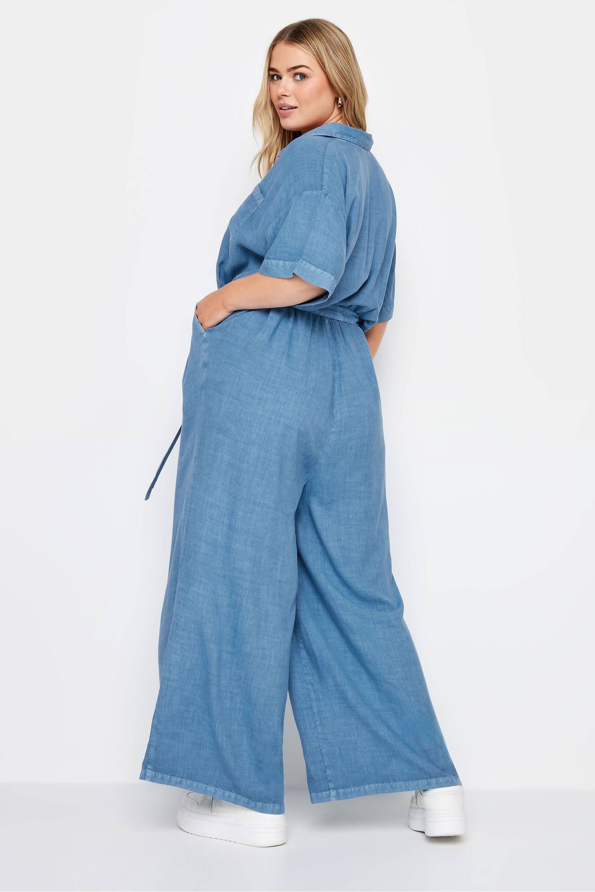 Yours Curve Blue LIMITED COLLECTION Curve Blue Chambray Wide Leg Jumpsuit - Image 3 of 7