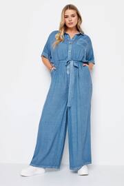 Yours Curve Blue LIMITED COLLECTION Curve Blue Chambray Wide Leg Jumpsuit - Image 6 of 7