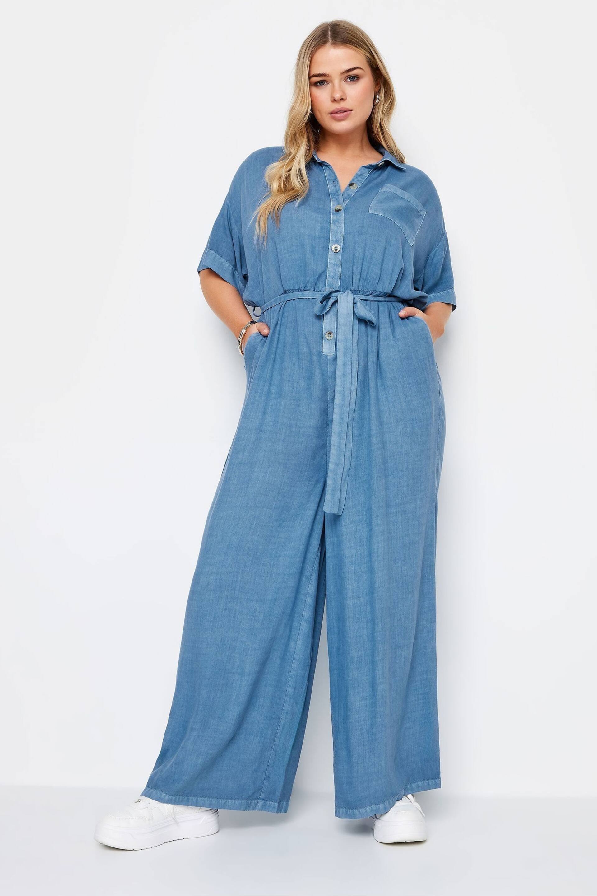 Yours Curve Blue LIMITED COLLECTION Curve Blue Chambray Wide Leg Jumpsuit - Image 7 of 7