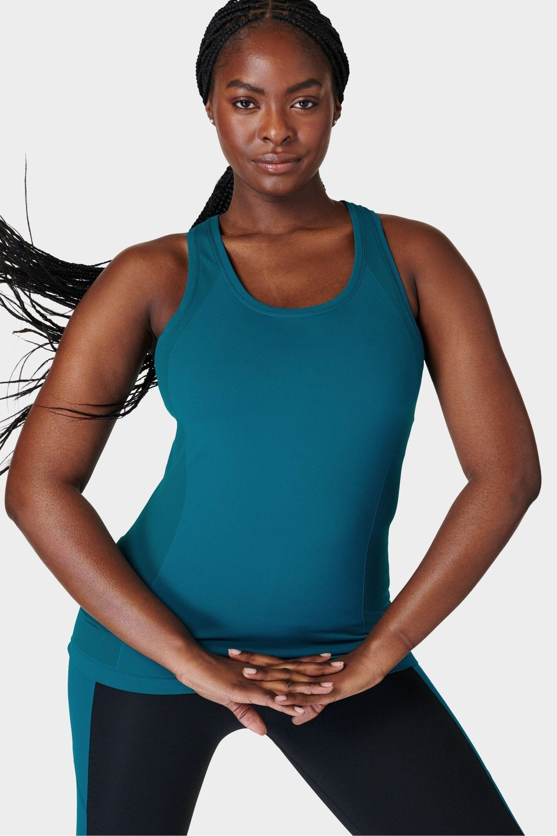 Sweaty Betty Reef Teal Blue Athlete Seamless Workout Tank Top - Image 2 of 7