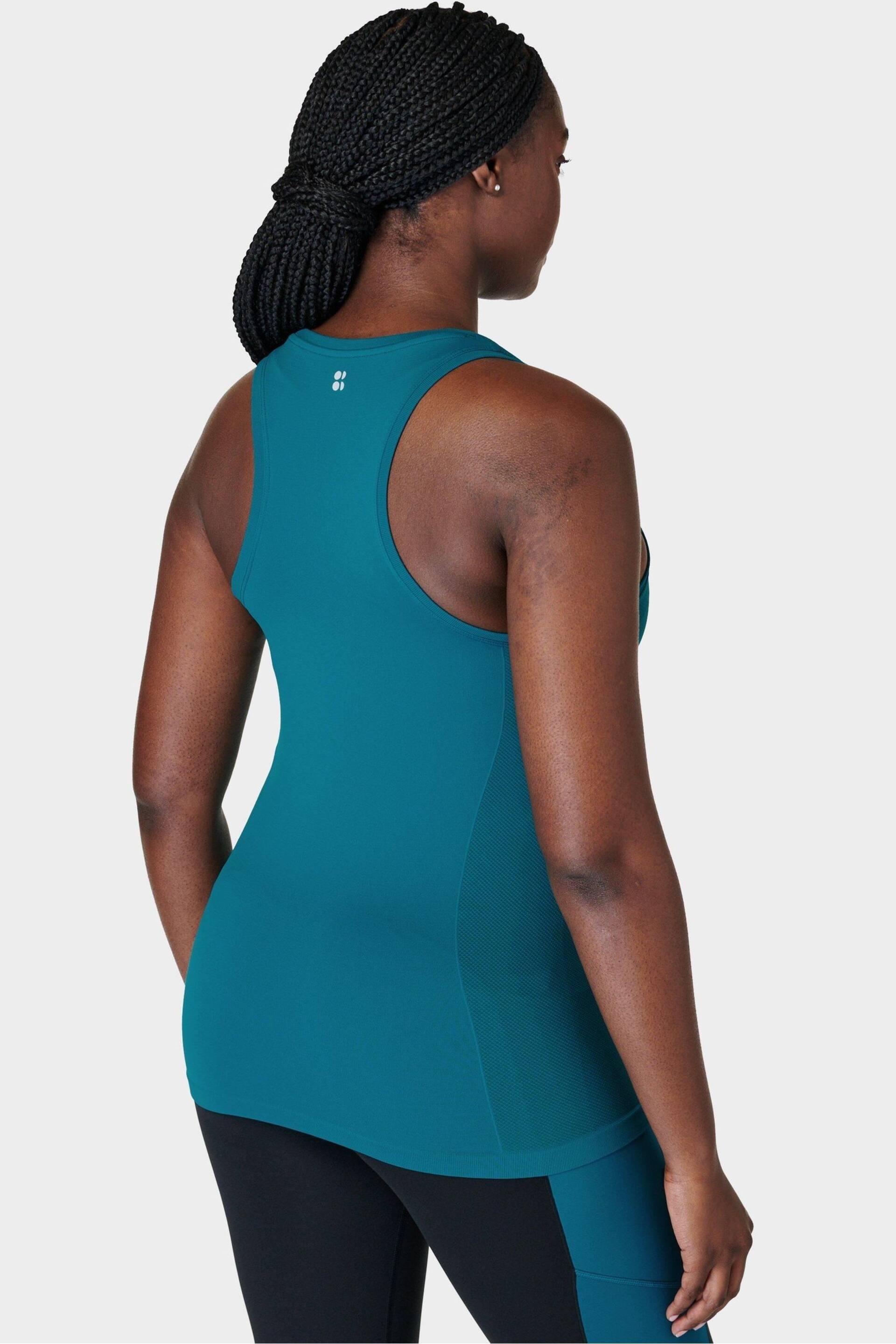 Sweaty Betty Reef Teal Blue Athlete Seamless Workout Tank Top - Image 3 of 7