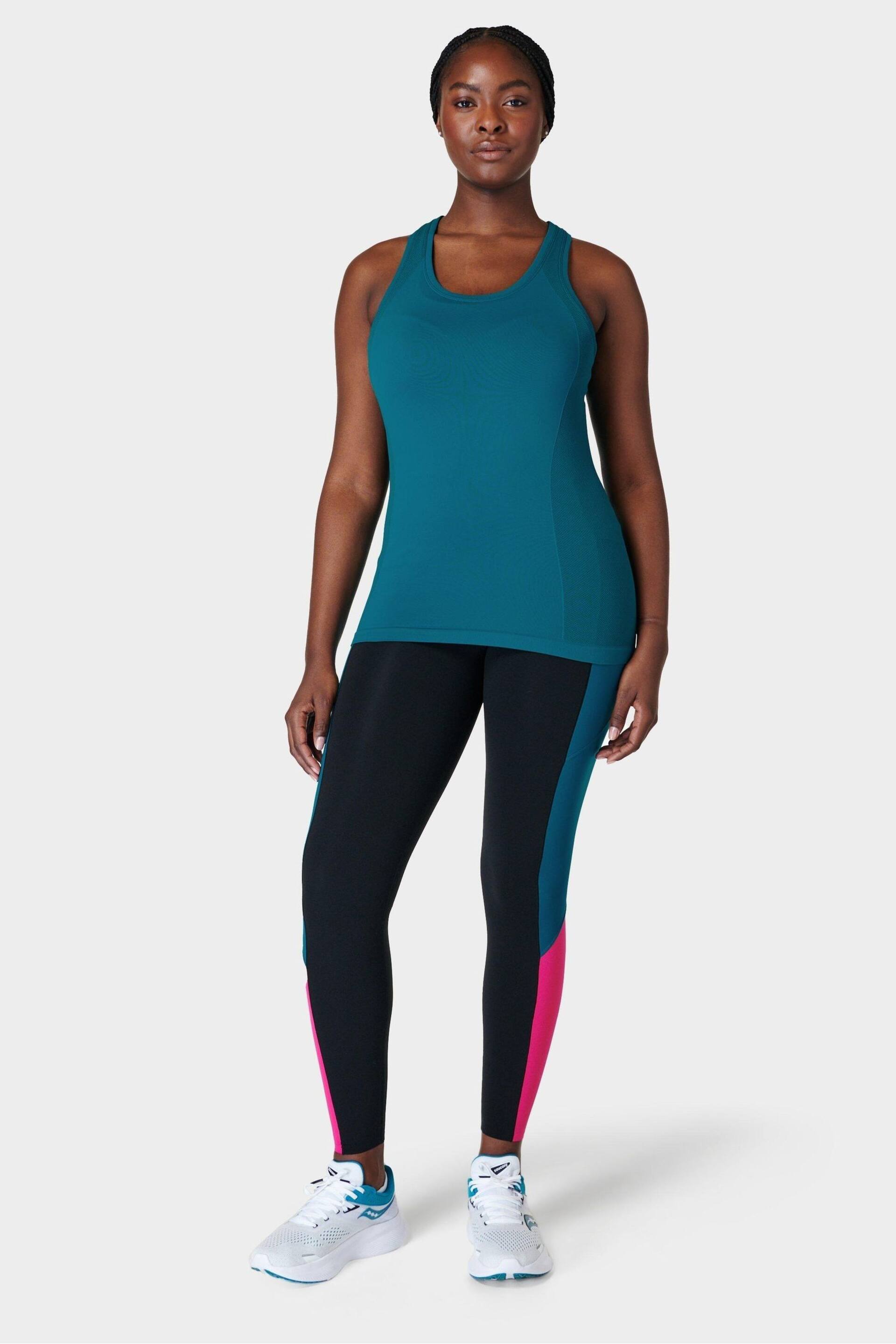 Sweaty Betty Reef Teal Blue Athlete Seamless Workout Tank Top - Image 5 of 7