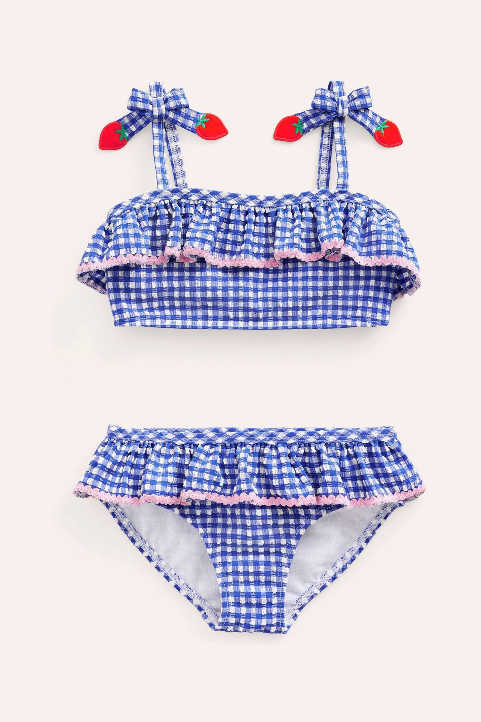 Boden Blue Cherry Seersucker Frilly Bikini - Image 2 of 4