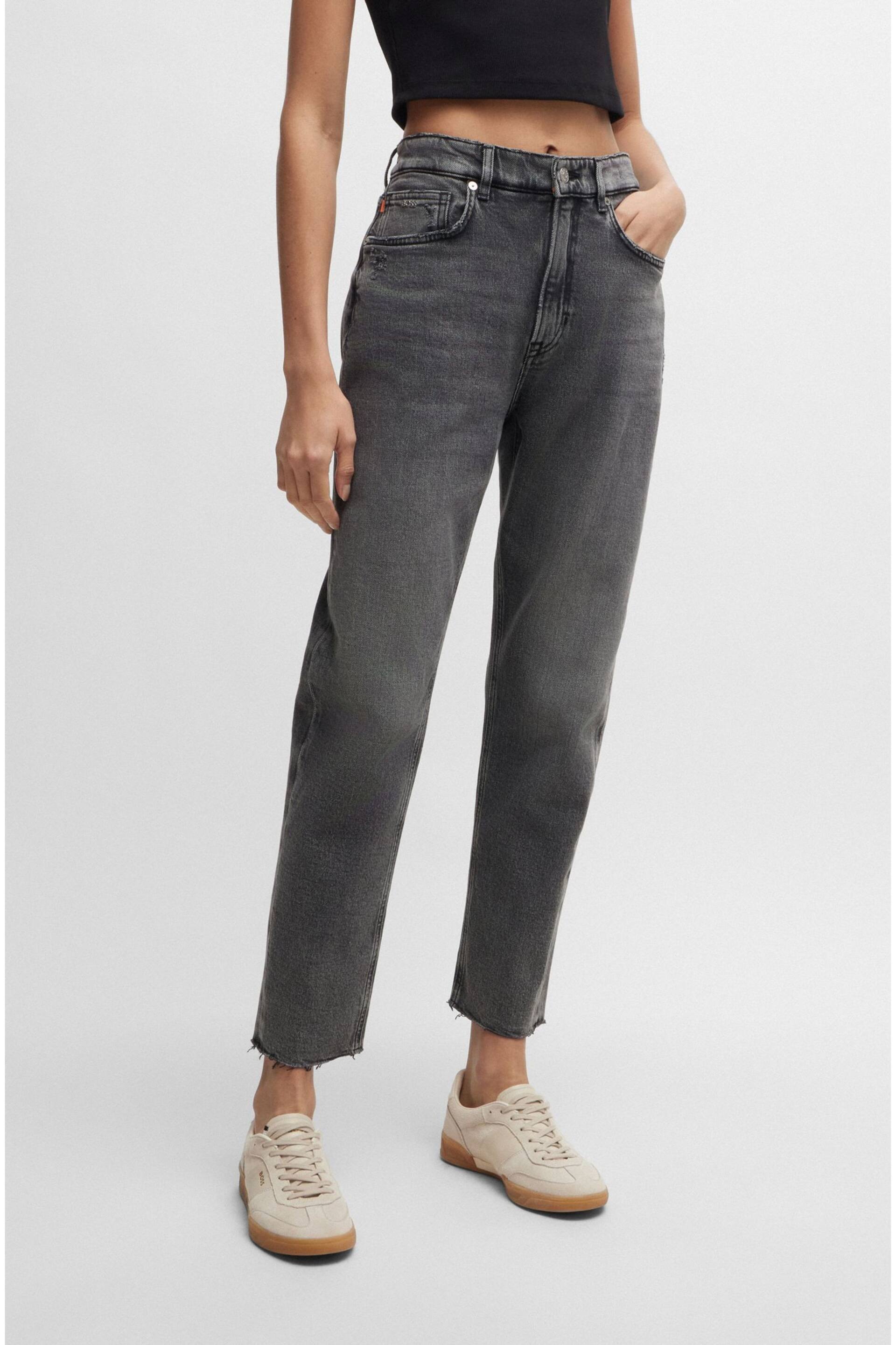 BOSS Grey Tapered Raw Hem Stretch Denim Jeans - Image 1 of 5