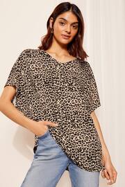 Friends Like These Neutal Petite Short Sleeve V Neck Tunic Top - Image 1 of 4