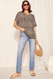 Friends Like These Neutal Petite Short Sleeve V Neck Tunic Top - Image 2 of 4