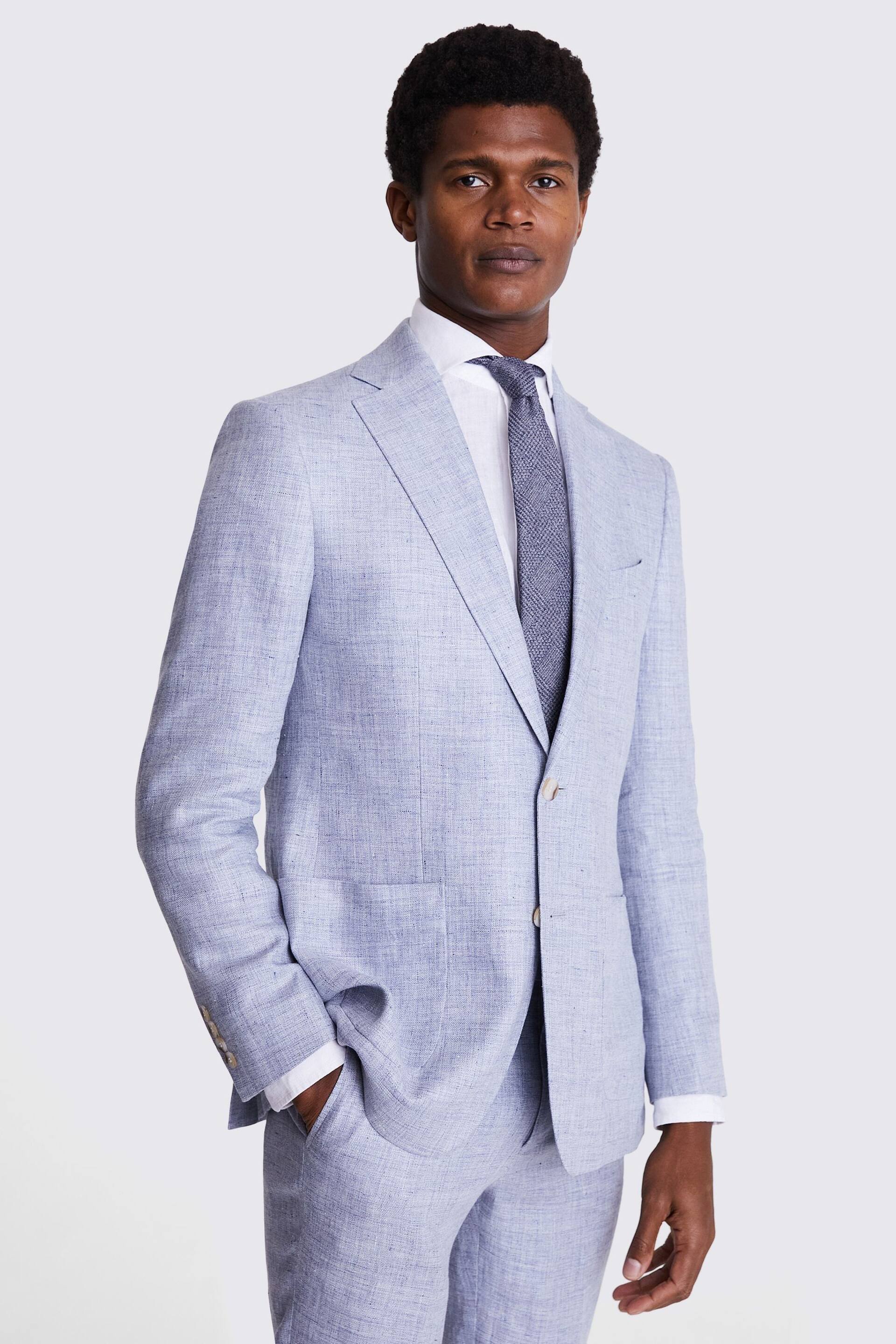 MOSS Tailored Fit Light Blue Linen Jacket - Image 4 of 5