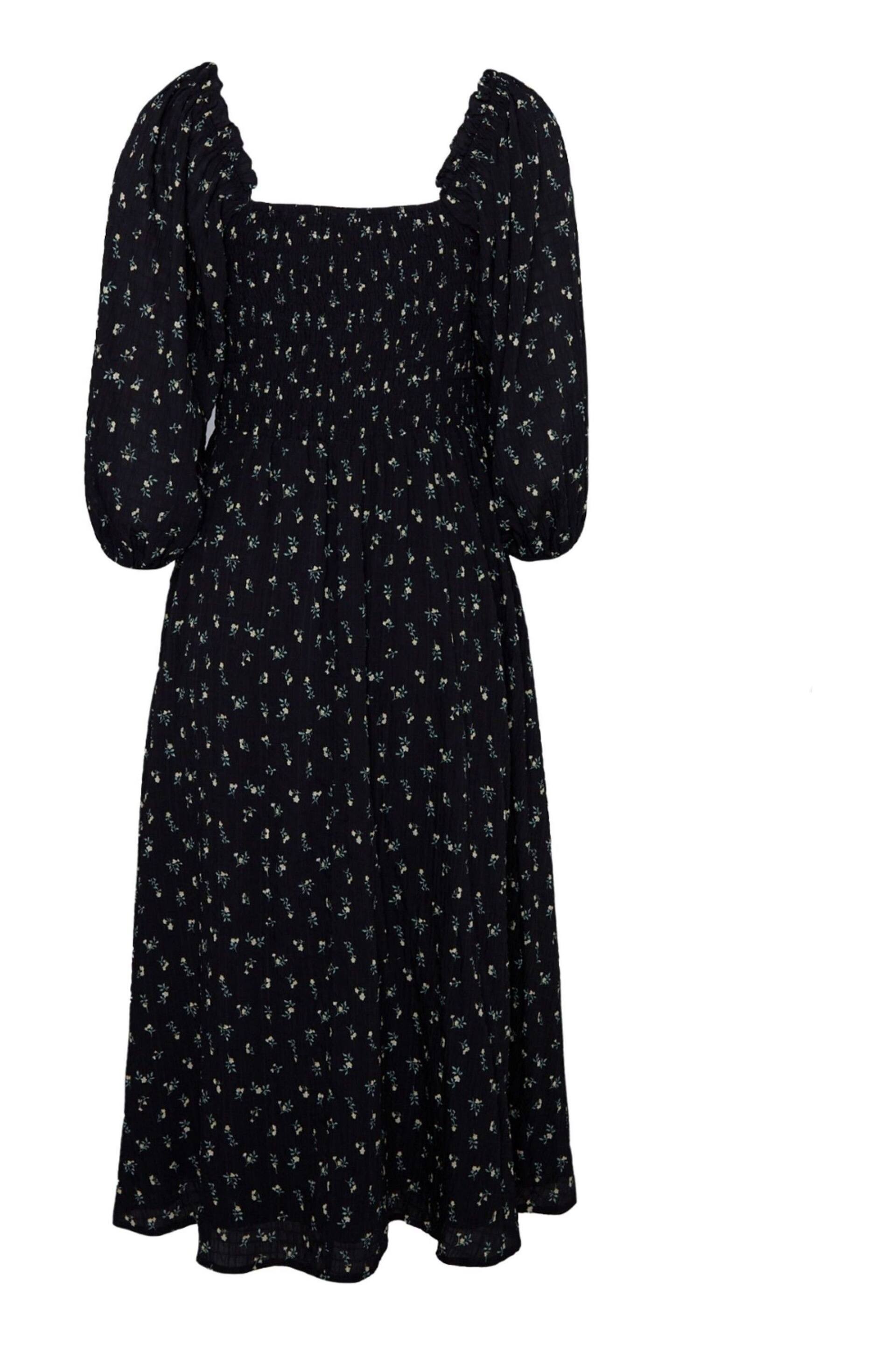 Another Sunday Shirred Bust 3/4 Sleeve Milkmaid Ditsy Print Black Dress - Image 5 of 6