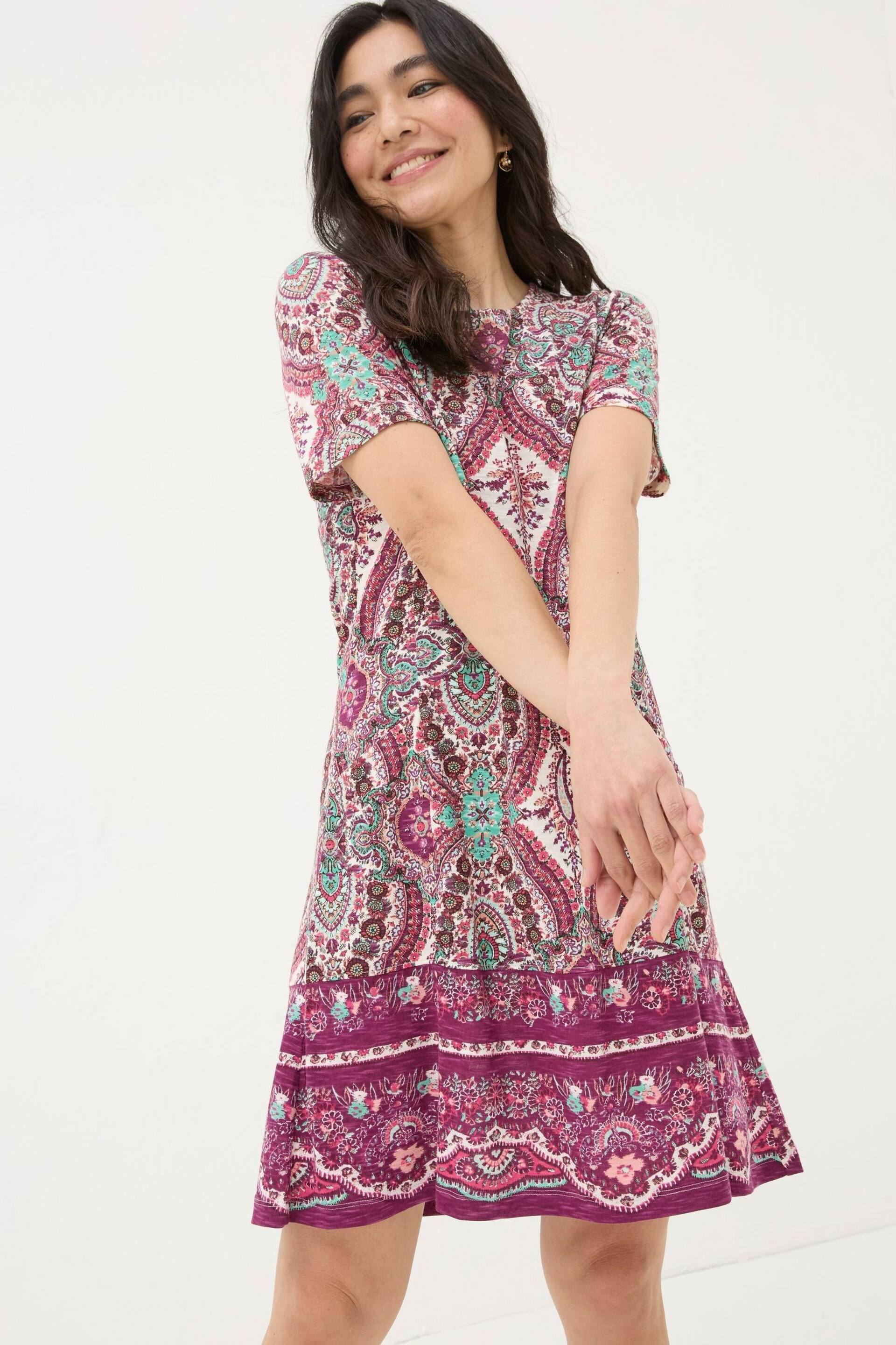 FatFace Purple Simone Detail Paisley Jersey Dress - Image 1 of 5