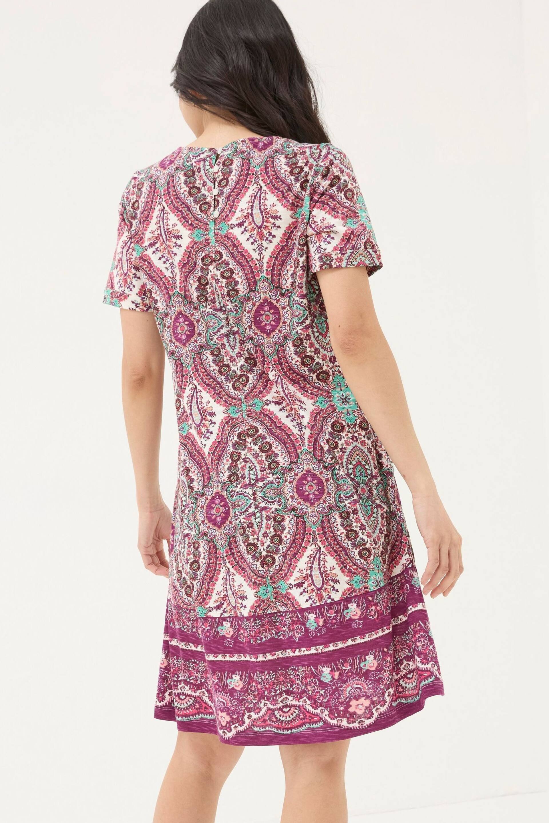 FatFace Purple Simone Detail Paisley Jersey Dress - Image 2 of 5