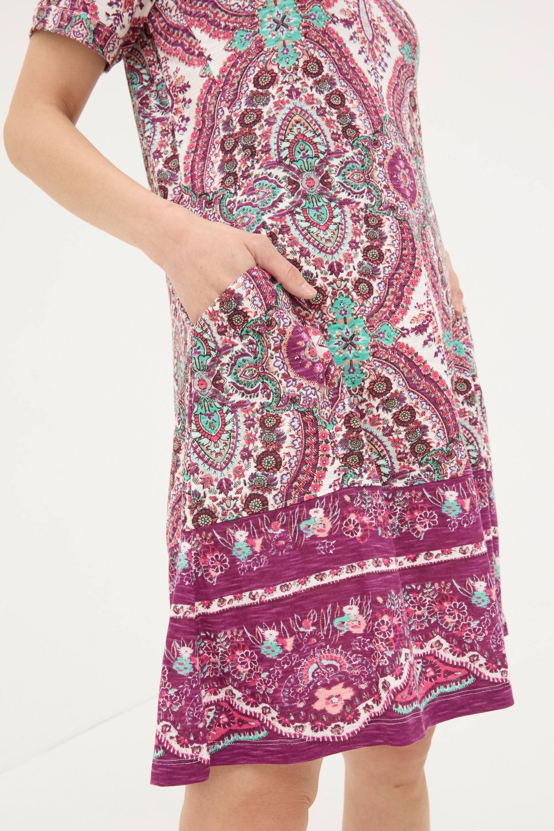 FatFace Purple Simone Detail Paisley Jersey Dress - Image 4 of 5