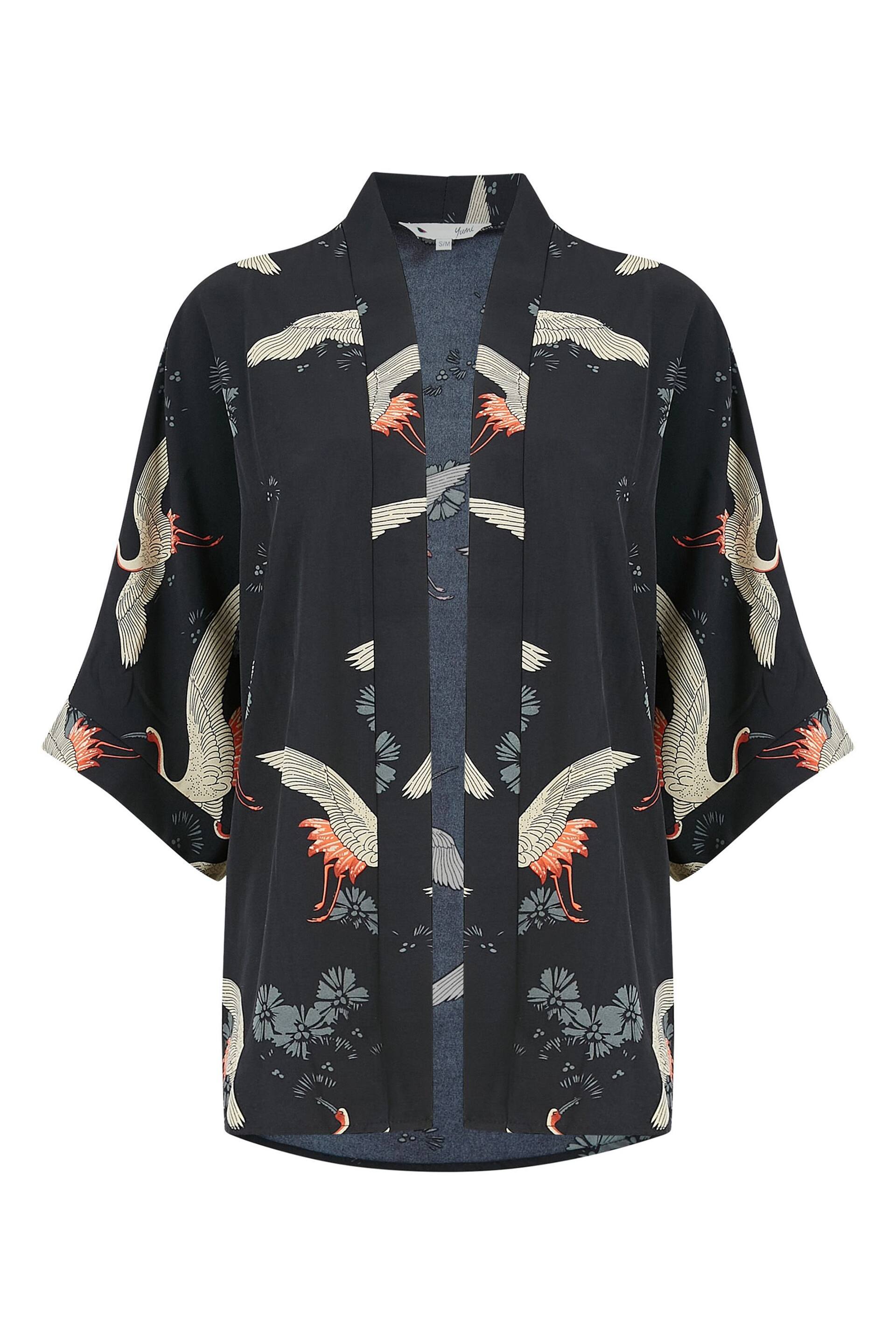 Yumi Black Crane Print Kimono - Image 4 of 8