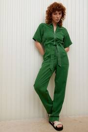 Oliver Bonas Green Zip Up Short Sleeve Jumpsuit - Image 1 of 8