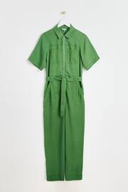 Oliver Bonas Green Zip Up Short Sleeve Jumpsuit - Image 3 of 8