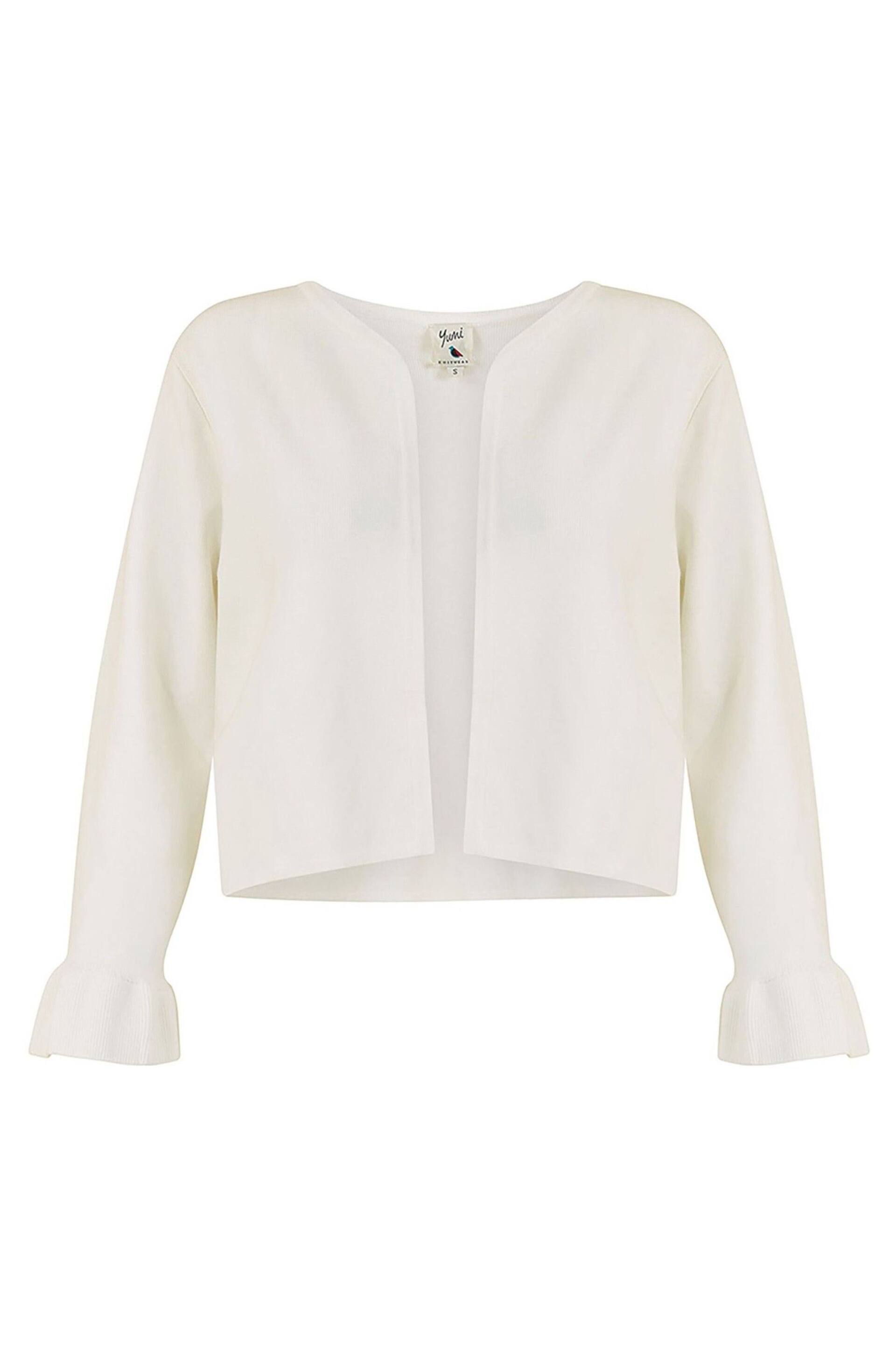 Yumi White Cropped Cardigan With Bell Sleeves - Image 4 of 4