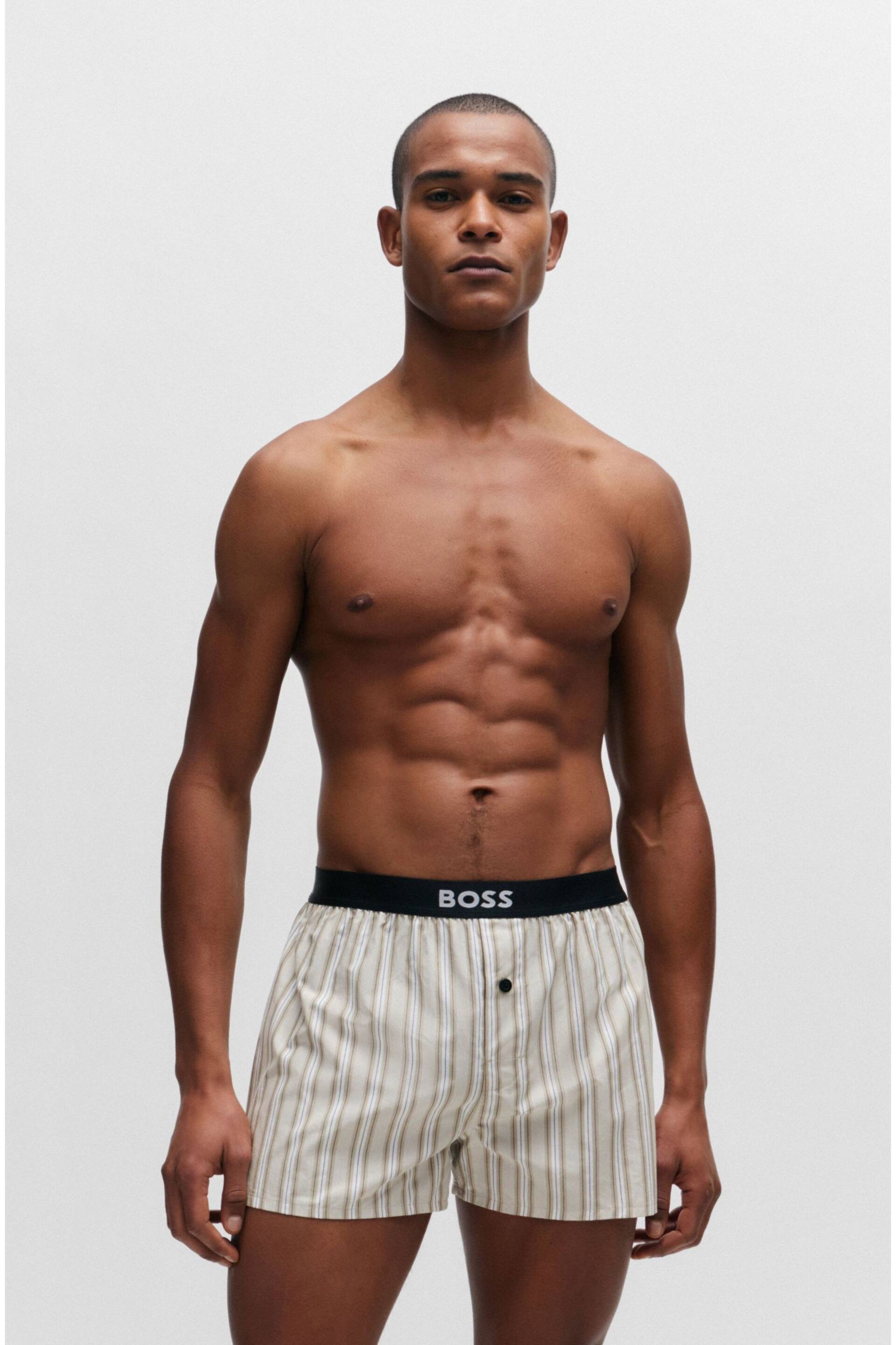 BOSS Natural Two-Pack Of Cotton Pyjama Shorts With Logo Waistbands - Image 3 of 5