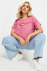 Yours Curve Pink Acid Wash Cut Out T-Shirt - Image 4 of 5