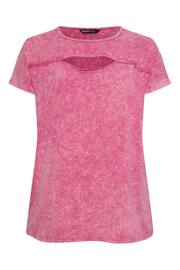 Yours Curve Pink Acid Wash Cut Out T-Shirt - Image 5 of 5
