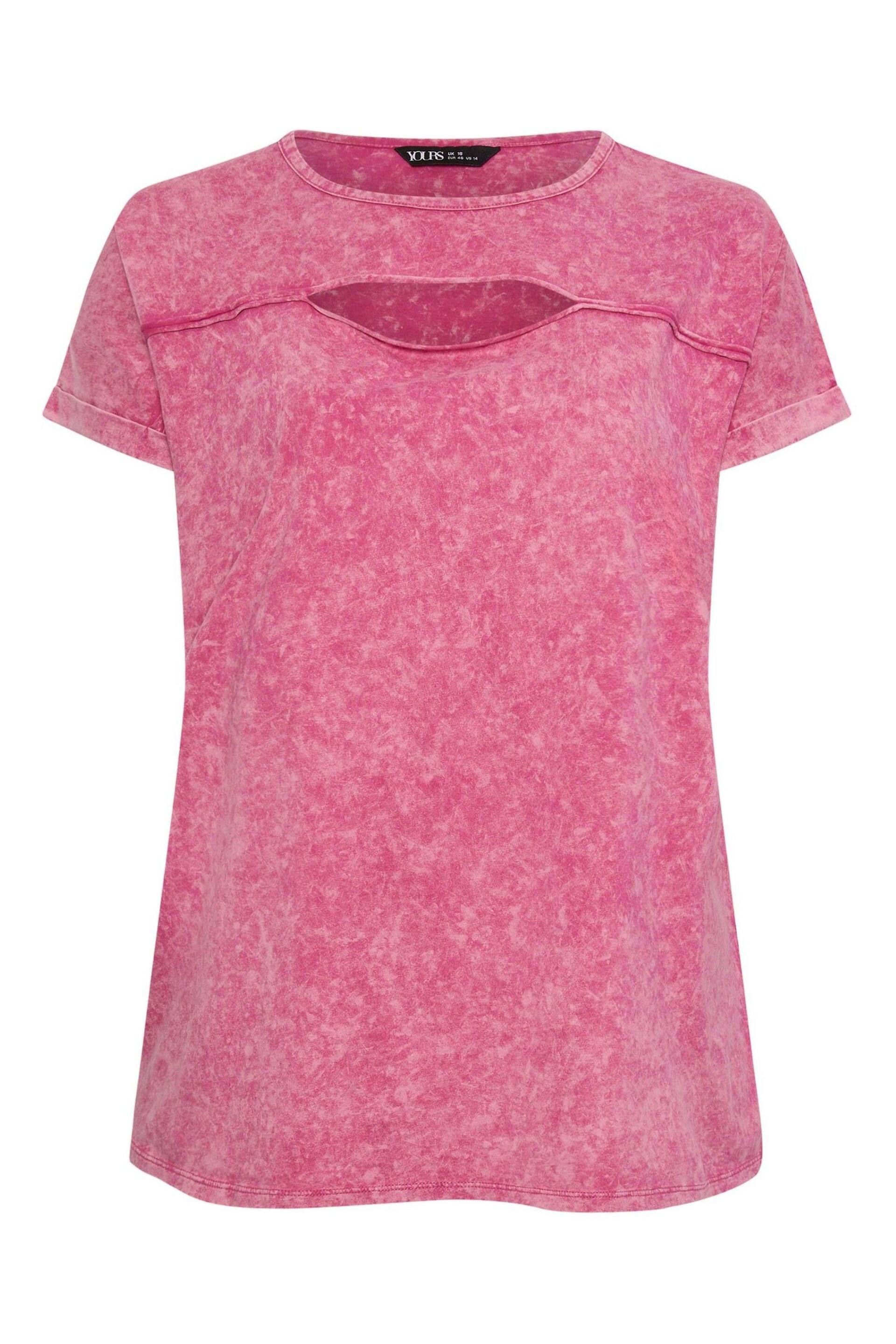 Yours Curve Pink Acid Wash Cut Out T-Shirt - Image 5 of 5