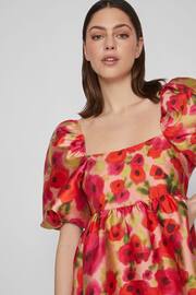 VILA Red Floral Baroque Puff Sleeve Mini Occasion Dress - Image 4 of 7