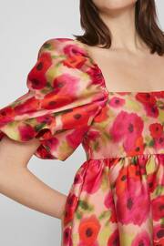 VILA Red Floral Baroque Puff Sleeve Mini Occasion Dress - Image 5 of 7