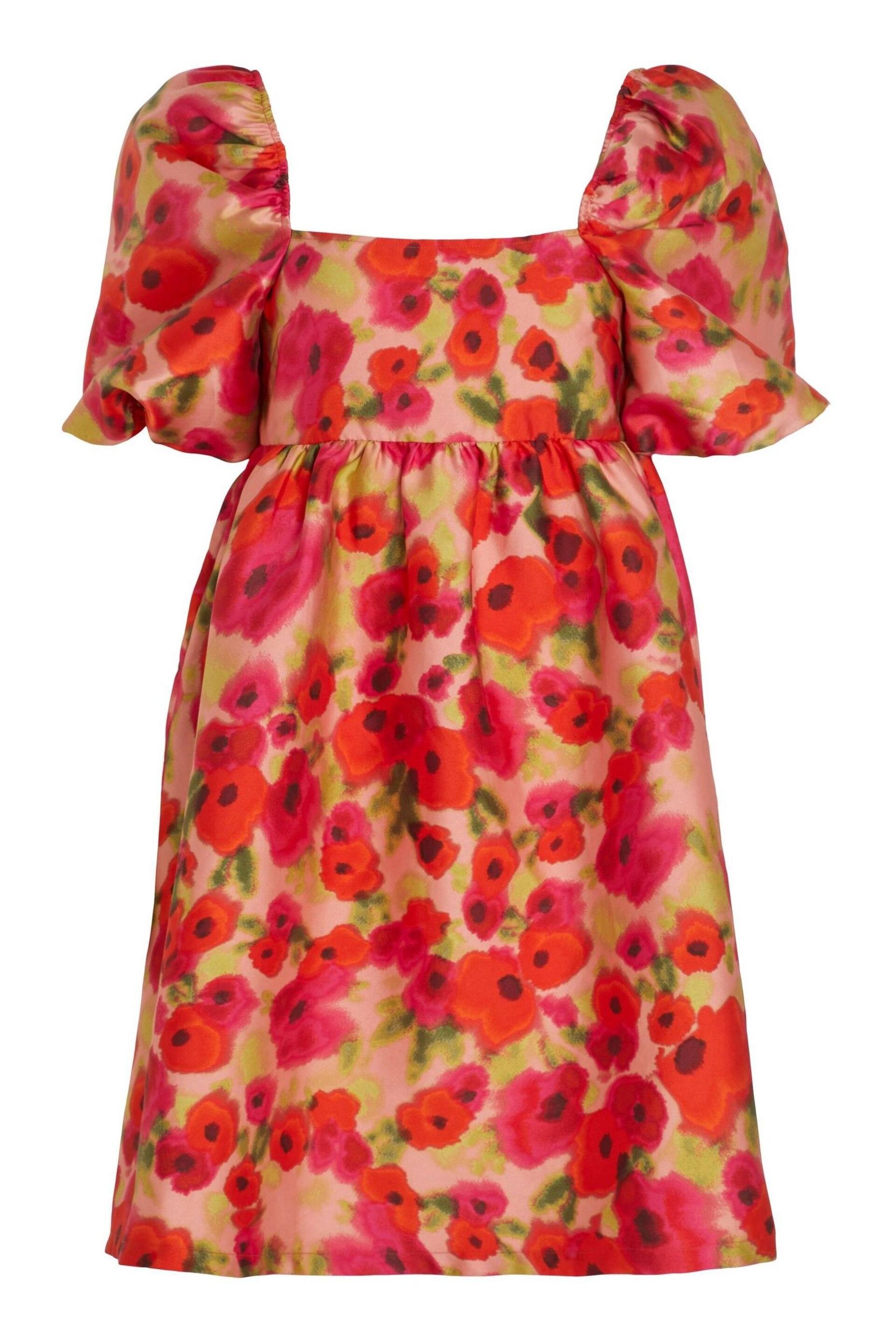 VILA Red Floral Baroque Puff Sleeve Mini Occasion Dress - Image 6 of 7