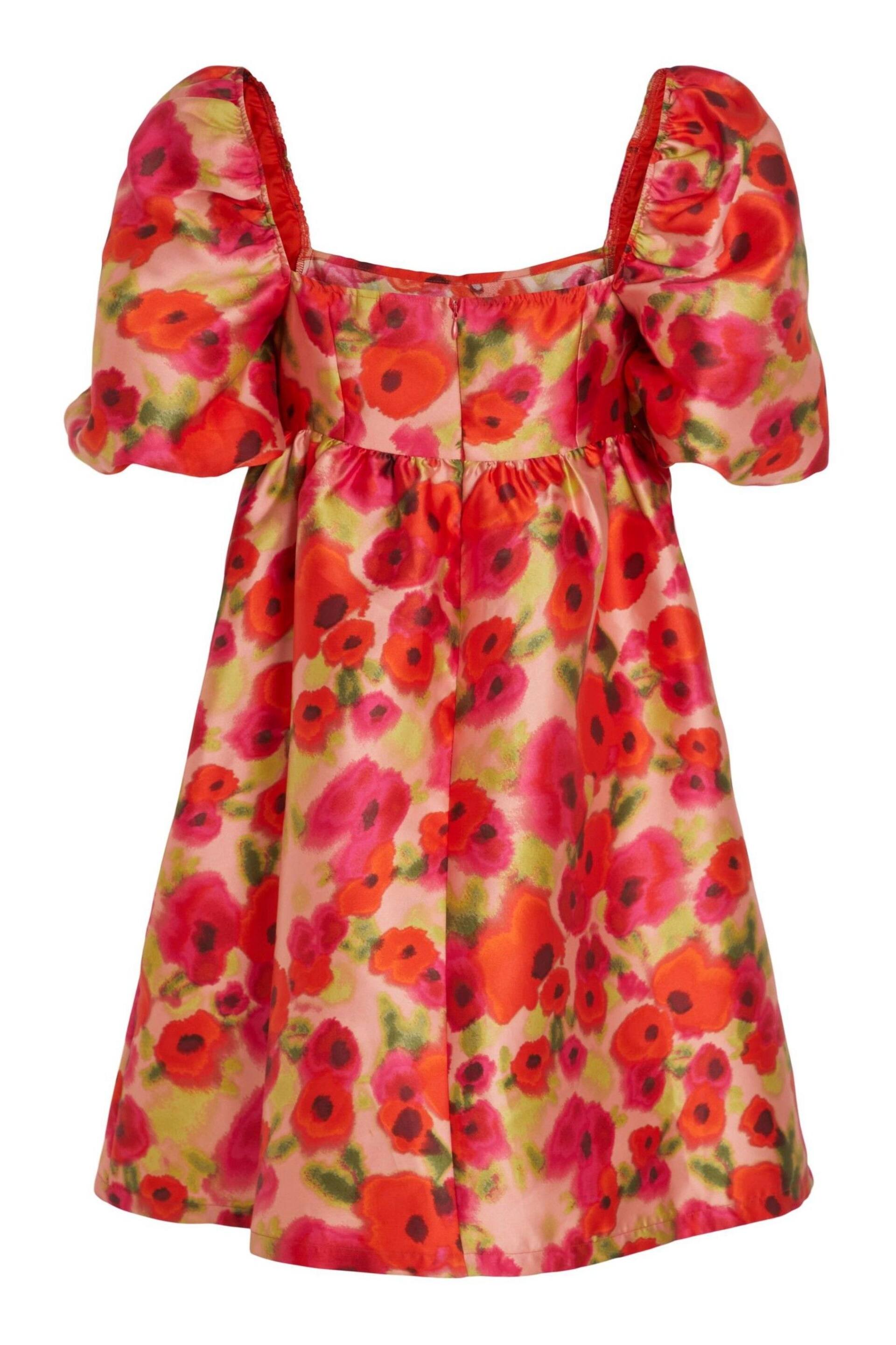 VILA Red Floral Baroque Puff Sleeve Mini Occasion Dress - Image 7 of 7