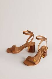 Ted Baker Brown Milliiy Mid Block Heel Sandals With Signature Coin - Image 3 of 5