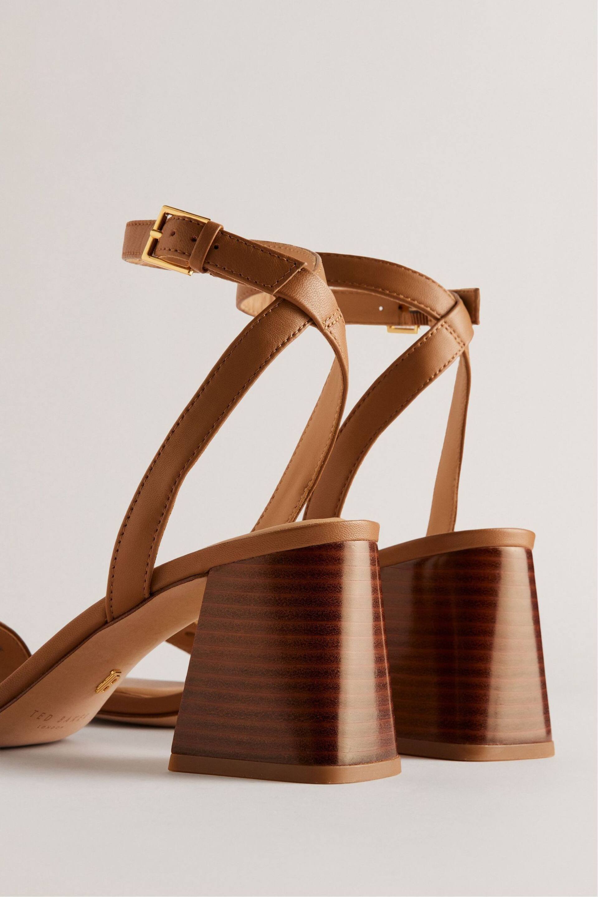 Ted Baker Brown Milliiy Mid Block Heel Sandals With Signature Coin - Image 4 of 5