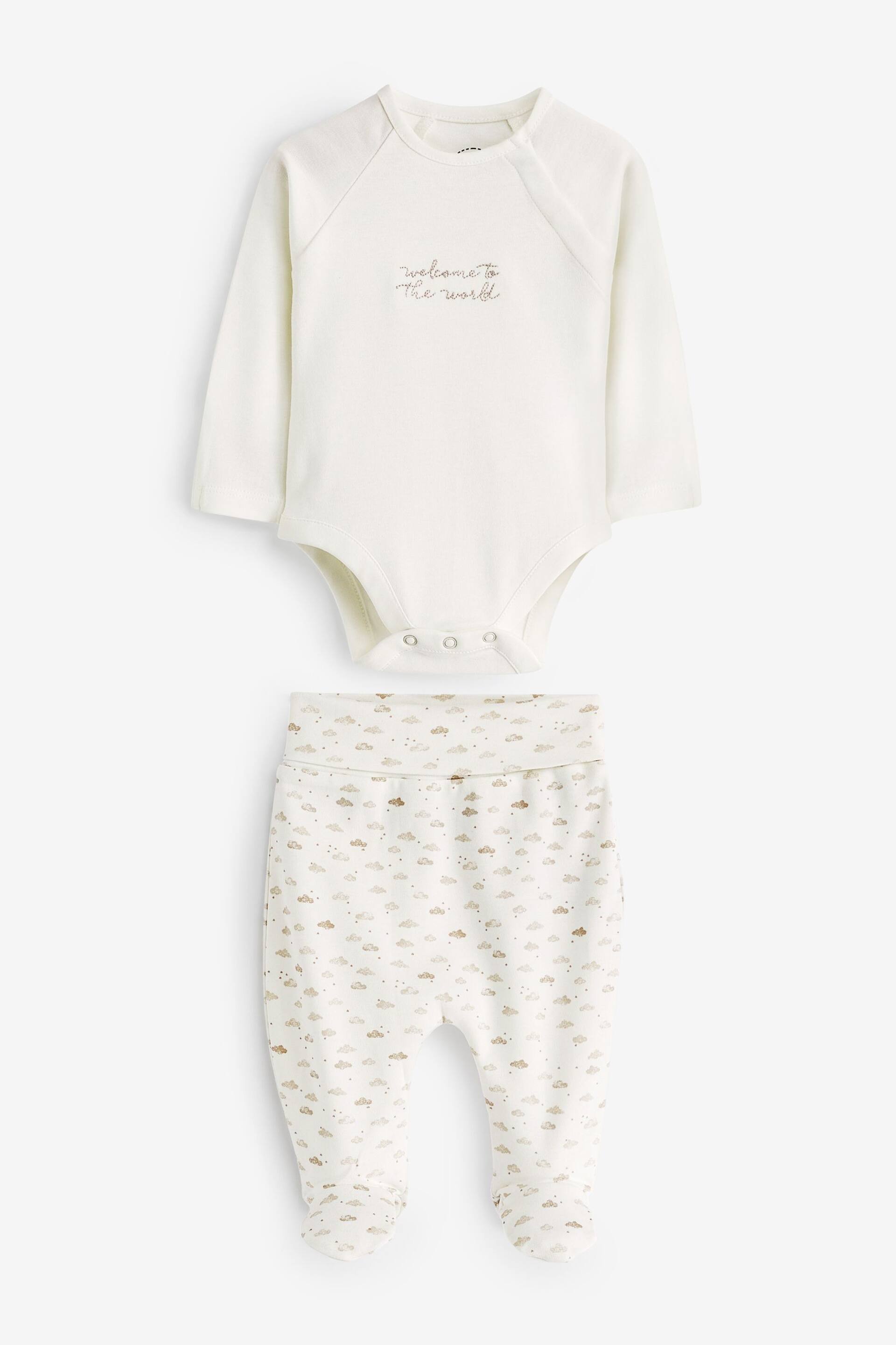 Mamas & Papas Cream 2 Piece Welcome To The World Bodysuit And Legging Set - Image 1 of 3