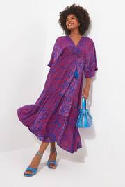 Joe Browns Pink Silky Vibrant Print Tassel Tie Tiered Maxi Dress - Image 4 of 7