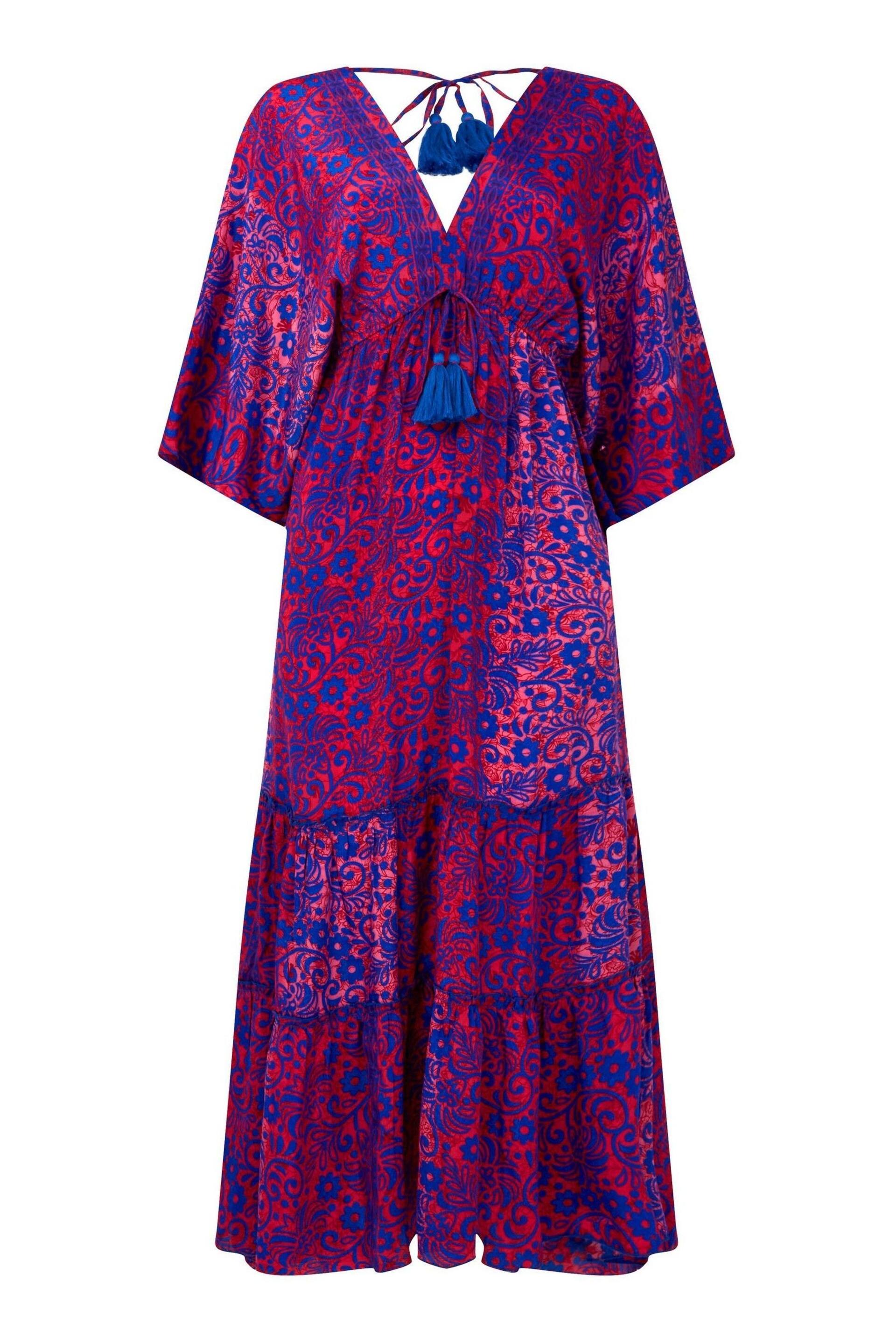 Joe Browns Pink Silky Vibrant Print Tassel Tie Tiered Maxi Dress - Image 7 of 7